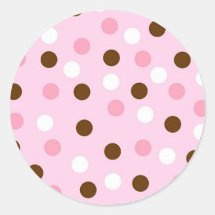 Bruin- en roze pokadots ronde sticker