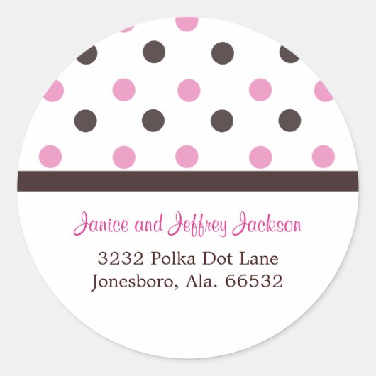 Bruin en Roze: Polka Dot Adres Sticker (Voorkant)
