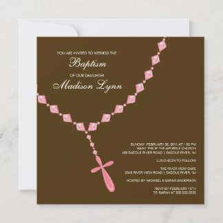 Bruin en Roze Rosary Baby Girl Baptisme Inname Kaart