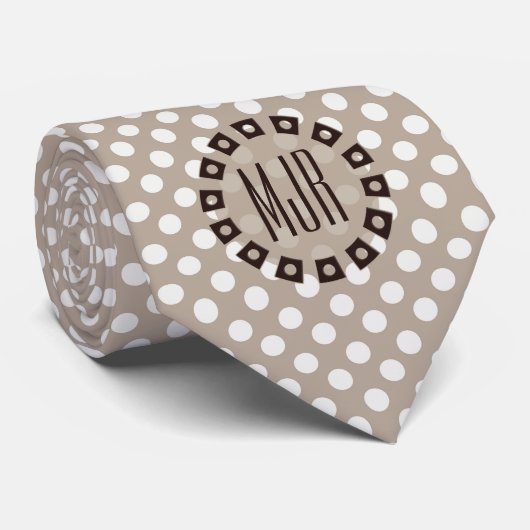 Bruin en Taupe Polka Dot met Monogram Stropdas (Opgerold)