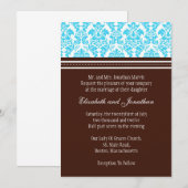 Bruin en Turquoise Damask Wedding Invitation Kaart (Voorkant / Achterkant)