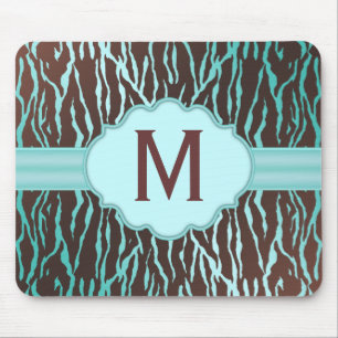 Bruin- en Turquoise Zebra Stripes Monogram Mousepa Muismat