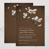 Bruin en White Magnolia Wedding Invitation Kaart (Voorkant / Achterkant)