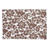 Bruin en wit  bloemdamast kussensloop (Voorkant)