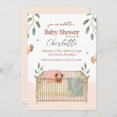 Bruin en Wit Bloemen Baby shower Invitation Kaart (Voorkant / Achterkant)
