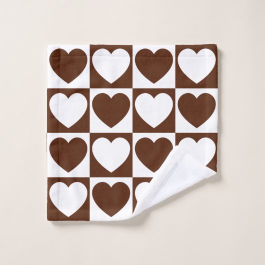 Bruin en wit geborduurd patroon met hart bad handdoek (Wasdoekje)