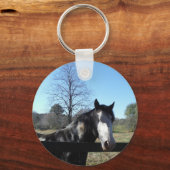 Bruin en wit, gekleurd paard, heldere blauwe hemel sleutelhanger (Voorkant)