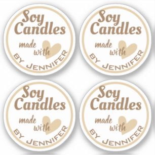 Bruin en wit gemaakt met liefdeshartenbeige kaarse sticker