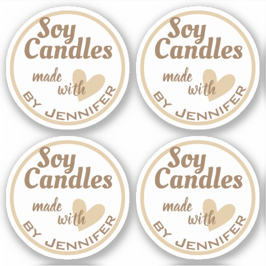 Bruin en wit gemaakt met liefdeshartenbeige kaarse sticker (Voorkant)