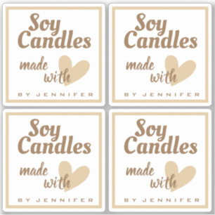 Bruin en wit gemaakt met liefdeshartenbeige kaarse sticker