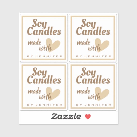 Bruin en wit gemaakt met liefdeshartenbeige kaarse sticker (Vel)