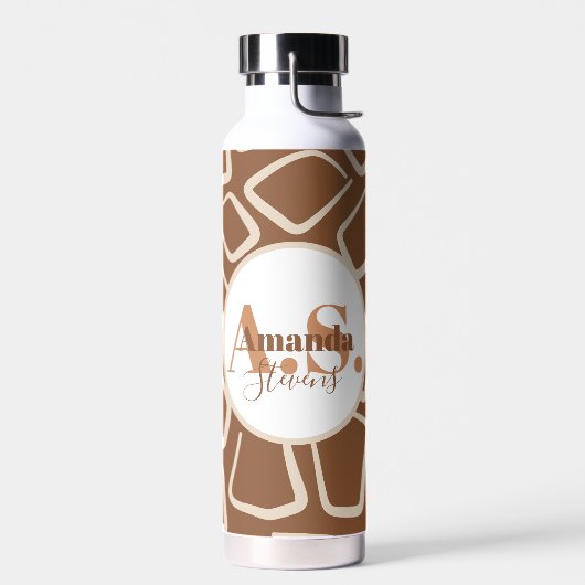 Bruin en Wit Geometrisch Patroon Modern Monogram Waterfles (Links)