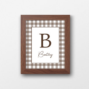 Bruin en wit geruit streepjes nursery naam bord poster