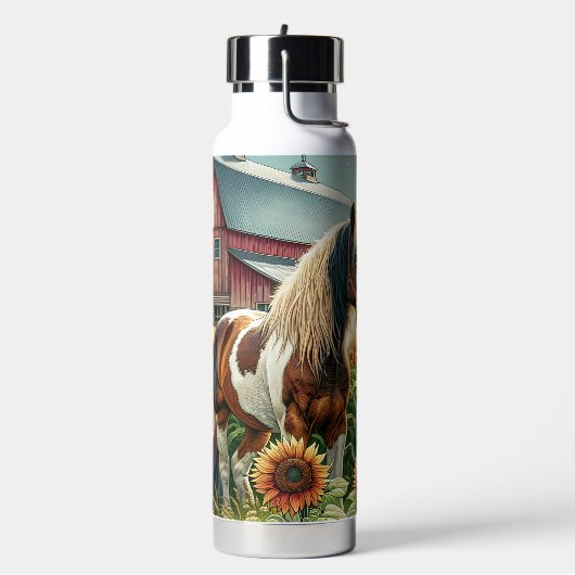 bruin en wit gevlekt paard waterfles (Links)