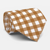 Bruin en wit Gingham Check Stropdas (Opgerold)