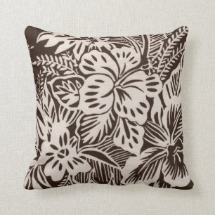 Bruin en wit Hibiscus Kussen