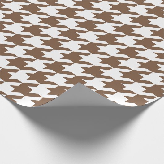 Bruin en Wit Houndstooth Patroon Wrapping Papier (Hoek)