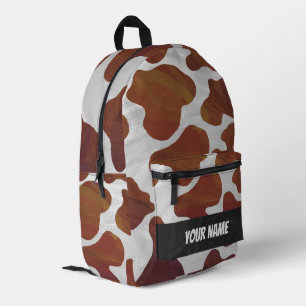 Bruin en Wit Koe Patroon Monogram Bedrukte Rugzak