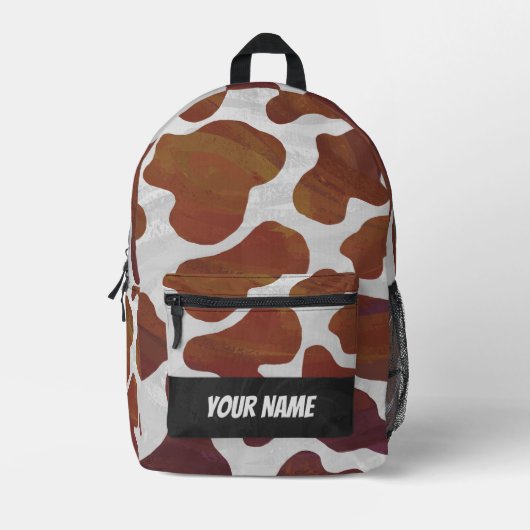 Bruin en Wit Koe Patroon Monogram Bedrukte Rugzak (Voorkant)