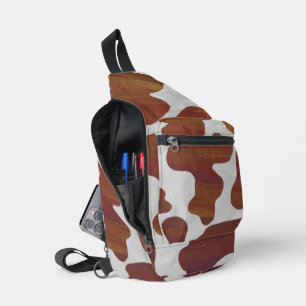 Bruin en Wit Koe Print Sling Bag