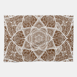Bruin en wit Mandala - Loergann in Acorn Theedoek