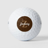Bruin en wit monogram en naam op maat golfballen (Voorkant)