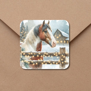 Bruin en Wit Paard Country Kerstmis Vierkante Sticker