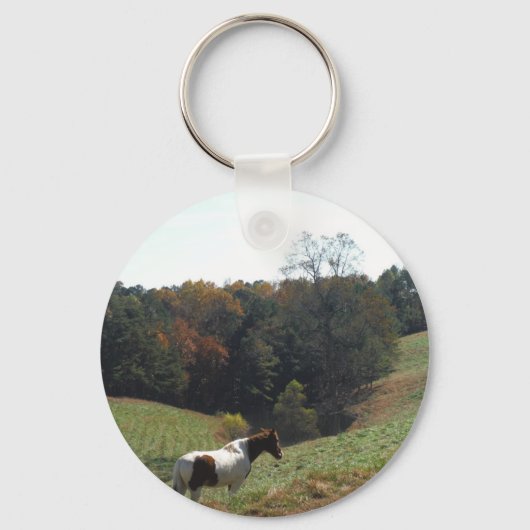 Bruin en wit paard in najaarsvijver sleutelhanger (Voorkant)