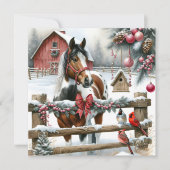 Bruin en Wit Paard Rustiek Boerderij Kerst Feestdagenkaart (Voorkant)