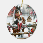 Bruin en Wit Paard Rustiek Boerderij Kerst Keramisch Ornament (Links)
