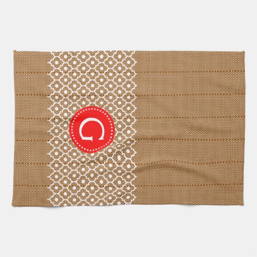 Bruin en wit Quatrefoil Red Accent Theedoek (Horizontaal)