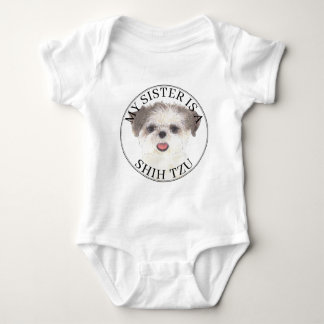 Bruin en wit Shih Tzu Big Sister Romper
