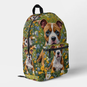 Bruin en wit Staffordshire Puppy Acryl Art, Bedrukte Rugzak