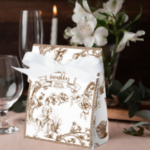 Bruin en wit Toile de Jouy Vrijgezellenfeest Bedankdoosjes
