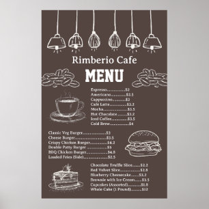 Bruin en Wit Vintage Cafe Zakelijk Voedselmenu Poster