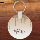 bruin - en witte aangepaste naam glitter sleutelhanger (Voorkant)