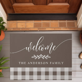 Bruin en witte Buffalo Check Welkom personaliseren Deurmat