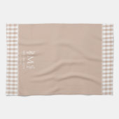 Bruin en Witte Gingham Aangepaste Naam Monogram Theedoek (Horizontaal)