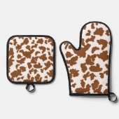 Bruin en witte Koeienhuid Ovenwant & Pannenlap Set (Voorkant)
