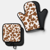 Bruin en witte Koeienhuid Ovenwant & Pannenlap Set (Voorkant / Achterkant)