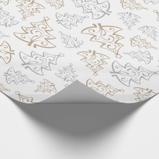 Bruin en zilver Elegant kerstbomen Pattern Cadeaupapier (Hoek)