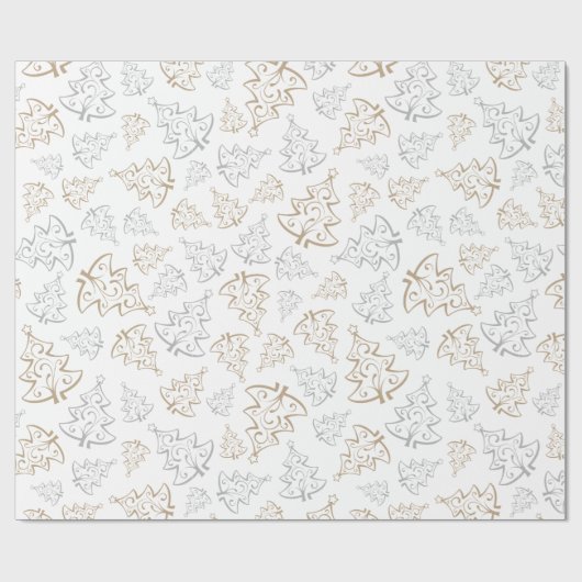 Bruin en zilver Elegant kerstbomen Pattern Cadeaupapier (Vlak)