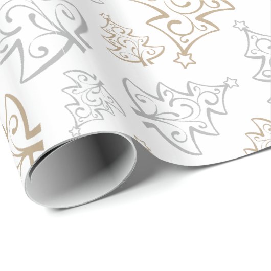 Bruin en zilver Elegant kerstbomen Pattern Cadeaupapier (Rol Hoek)