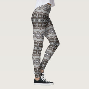 Bruin en zilveren Kaleidoscoop Mandala Patroon Leggings