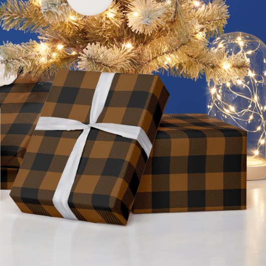 Bruin en zwart Buffel Check Cadeaupapier (Feestdagen)