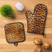 Bruin en Zwart Cheetah Dierenprint Ovenwant & Pannenlap Set (Top down)