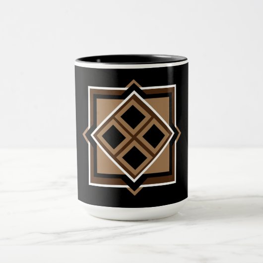 Bruin en zwart geometrisch patroon mok (Midden)