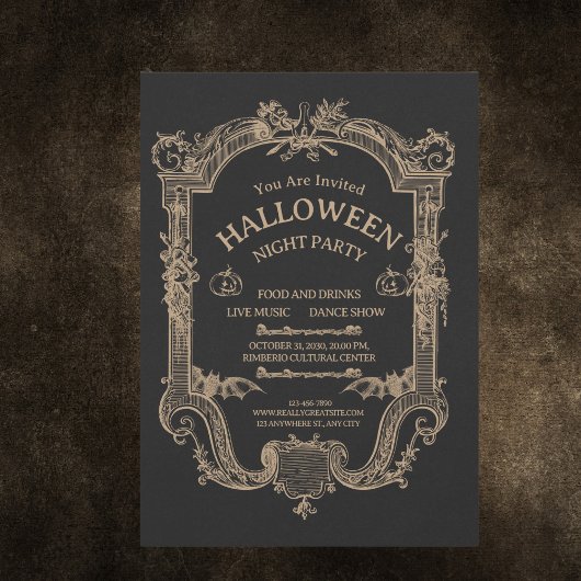 Bruin en zwart  Halloween Night Party Kaart