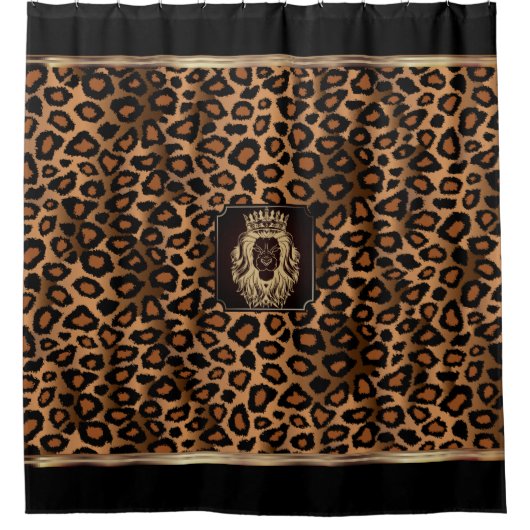 Bruin en zwart luipatroon met luienkop douchegordijn (Voorkant)