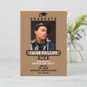 Bruin- en Zwarte Moderne Schoolafstudeerpartij Kaart (Staand voorkant)